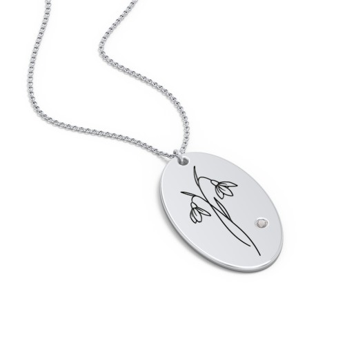 January Birth Flower Disc Necklace with Gemstone – Sterling Silver with Smokey Quartz