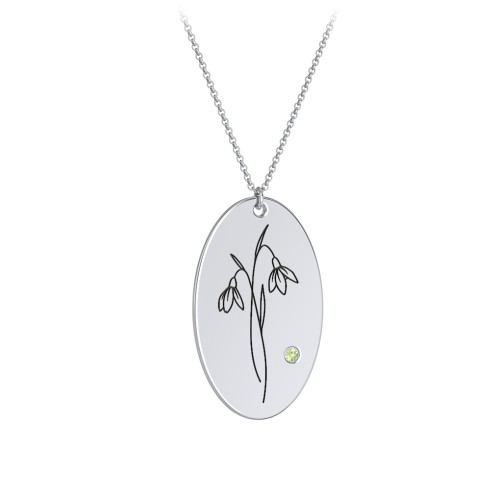 January Birth Flower Disc Necklace with Gemstone – Sterling Silver with Peridot