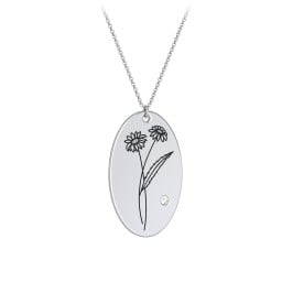 April Birth Flower Disc Necklace with Gemstone