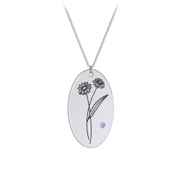 April Birth Flower Disc Necklace with Gemstone in 925 Sterling Silver with Amethyst