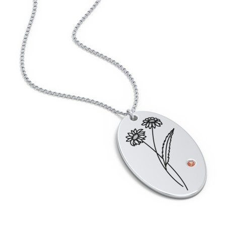 April Birth Flower Disc Necklace with Gemstone – Sterling Silver with Garnet