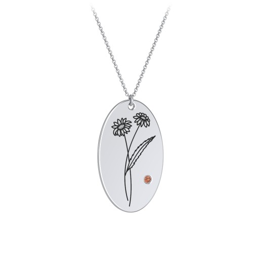 April Birth Flower Disc Necklace with Gemstone – Sterling Silver with Garnet