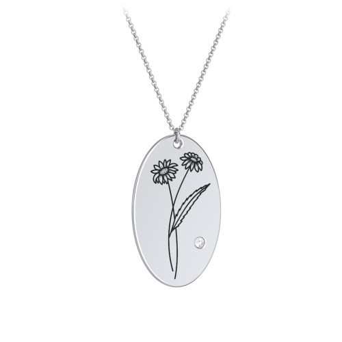 April Birth Flower Disc Necklace with Gemstone – Sterling Silver with Cubic Zirconia