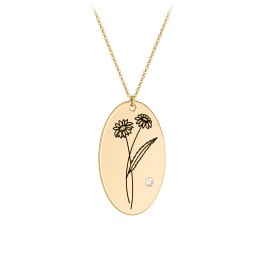 April Birth Flower Disc Necklace with Gemstone in 10K Solid Yellow Gold with Cubic Zirconia