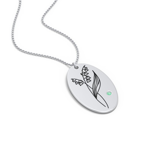 May Birth Flower Disc Necklace with Gemstone – Sterling Silver with Emerald