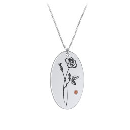 June Birth Flower Disc Necklace with Gemstone in 925 Sterling Silver with Garnet