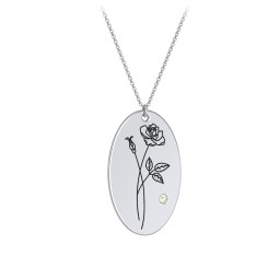 June Birth Flower Disc Necklace with Gemstone in 925 Sterling Silver with Peridot