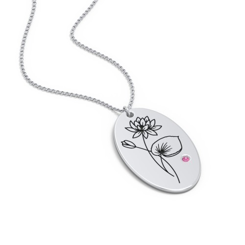 July Birth Flower Disc Necklace with Gemstone