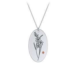 August Birth Flower Disc Necklace with Gemstone in 925 Sterling Silver with Garnet