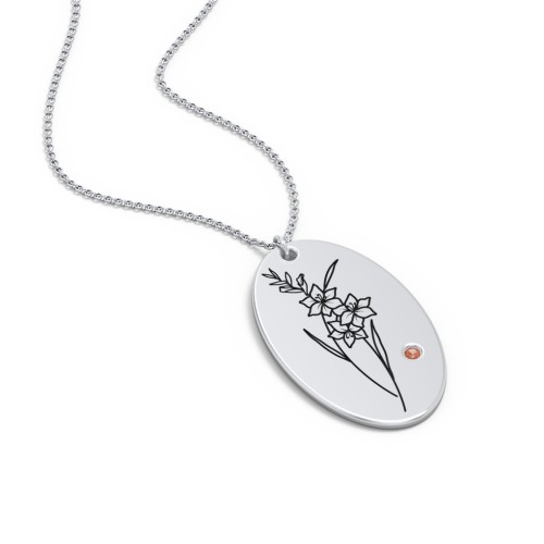August Birth Flower Disc Necklace with Gemstone – Sterling Silver with Garnet