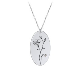 September Birth Flower Disc Necklace with Gemstone in 925 Sterling Silver with Smokey Quartz