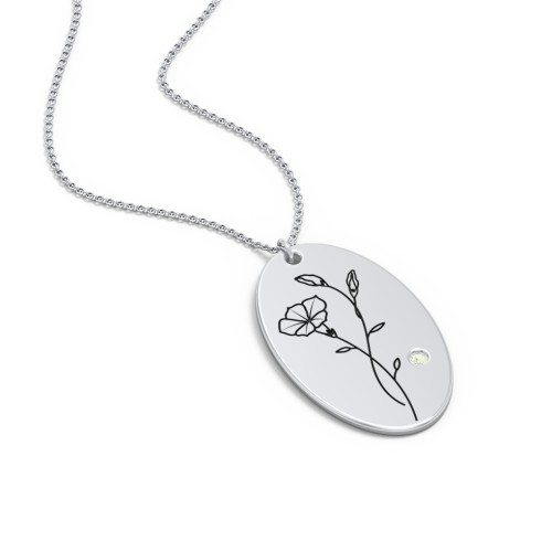 September Birth Flower Disc Necklace with Gemstone – Sterling Silver with Peridot