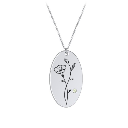 September Birth Flower Disc Necklace with Gemstone – Sterling Silver with Peridot