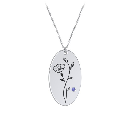 September Birth Flower Disc Necklace with Gemstone – Sterling Silver with Blue Sapphire