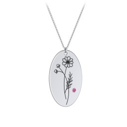 October Birth Flower Disc Necklace with Gemstone