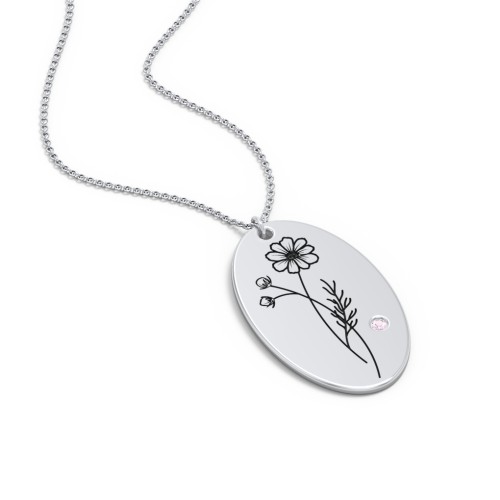 October Birth Flower Disc Necklace with Gemstone