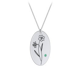 December Birth Flower Disc Necklace with Gemstone