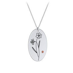 December Birth Flower Disc Necklace with Gemstone in 925 Sterling Silver with Garnet