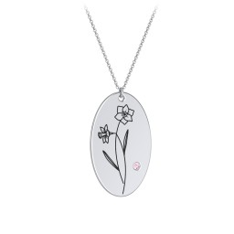 December Birth Flower Disc Necklace with Gemstone in 925 Sterling Silver with Pink Tourmaline