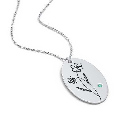 December Birth Flower Disc Necklace with Gemstone – Sterling Silver with Emerald