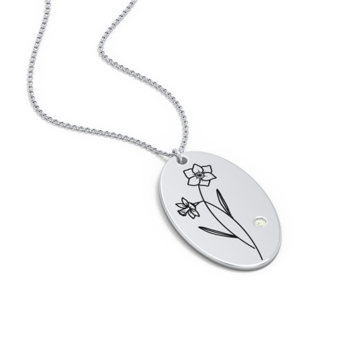 December Birth Flower Disc Necklace with Gemstone – Sterling Silver with Peridot