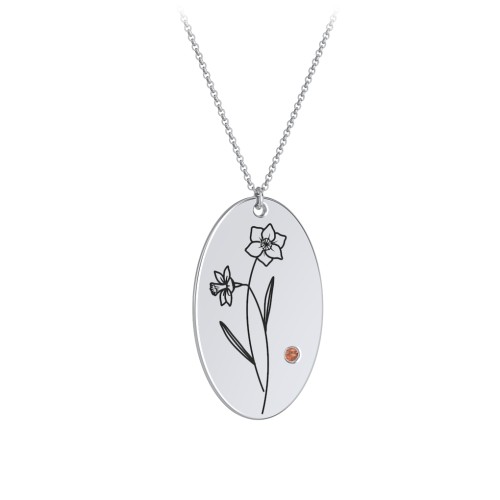 December Birth Flower Disc Necklace with Gemstone – Sterling Silver with Garnet