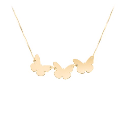 Engravable 3 Butterfly Charms Necklace – 10K Yellow Gold