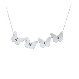 Engravable 4 Butterfly Charms Necklace in 925 Sterling Silver
