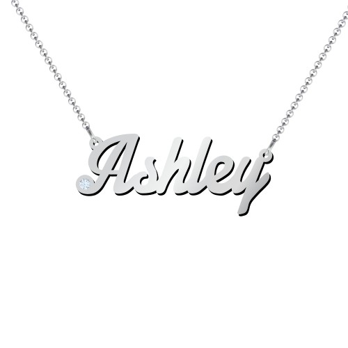 Personalized Birthstone Name Necklace – Sterling Silver with Aquamarine