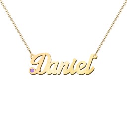 Personalized Birthstone Name Necklace in 18K Gold Plated Silver with Amethyst