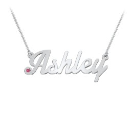 Personalized Birthstone Name Necklace in 925 Sterling Silver with Ruby