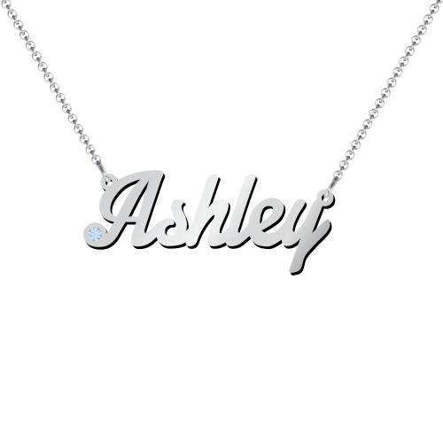 Personalized Birthstone Name Necklace – Sterling Silver with Blue Topaz
