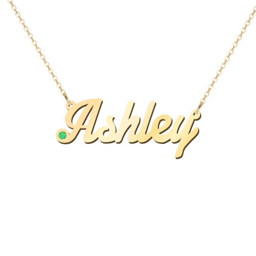 Personalized Birthstone Name Necklace – 10K Yellow Gold with Emerald
