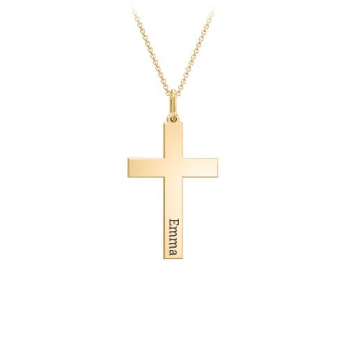 Classic Engravable Cross Necklace – 18K Gold Plated Silver