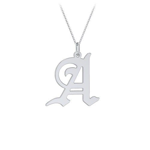 Gothic Initial Pendant Necklace - A