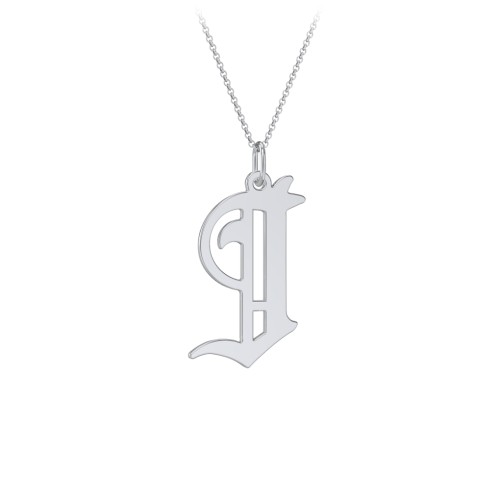 Gothic Initial Pendant Necklace - J – Sterling Silver