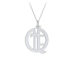Gothic Initial Pendant Necklace - Q in 925 Sterling Silver