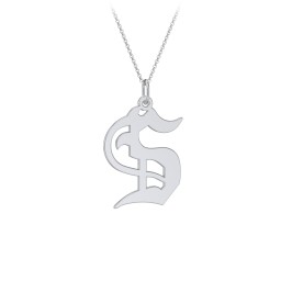 Gothic Initial Pendant Necklace - S in 925 Sterling Silver
