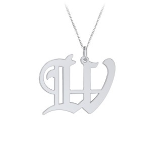 Sterling Silver Gothic Initial Pendant Necklace - W