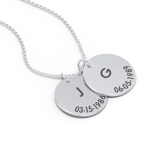 Initial and Date Engravable Disc Necklace - 2 – Sterling Silver