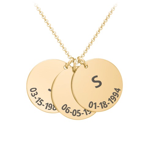 Initial and Date Engravable Disc Necklace - 3 – 10K Yellow Gold