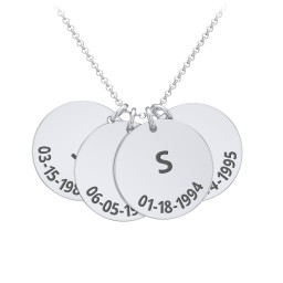 Initial and Date Engravable Disc Necklace - 4 in 925 Sterling Silver