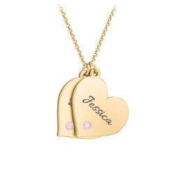 Engravable Hanging 2 Hearts Necklace with Birthstones