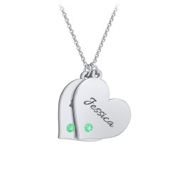 Engravable Hanging 2 Hearts Necklace with Birthstones
