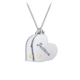 Engravable Hanging 2 Hearts Necklace with Birthstones