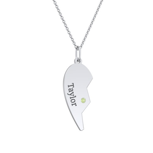 Engravable Split Heart Couples Necklace Set with Birthstones