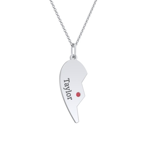 Engravable Split Heart Couples Necklace Set with Birthstones – Sterling Silver with Garnet
