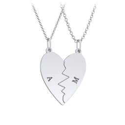 Engravable Split Heart Couples Necklace Set