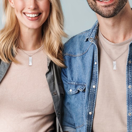 Engravable Split Bar Couples Necklace Set