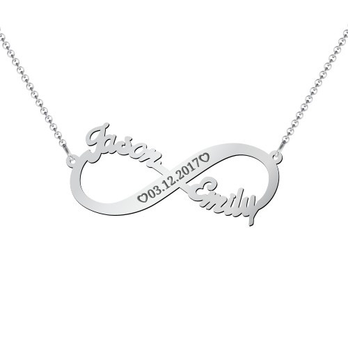 Engravable Two Name Infinity Necklace – Sterling Silver